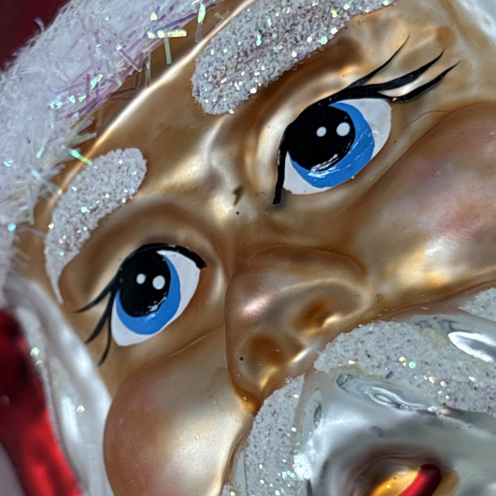 Impuls Glass Santa Face Hand Painted Santa Claus Christmas Ornament Poland 5.25" - Picture 4 of 10
